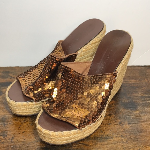 Marc by Marc Jacobs Bronze Sequence Platform Wedge Slip On Sandals 37 /6.5-7 Y2K - Picture 8 of 14